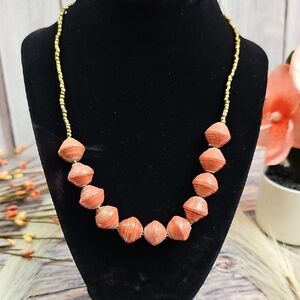 NWT 31 BITS SWEET TART ROSE CORAL BEADED NECKLACE HANDMADE IN UGANDA
